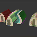Playful Cartoon House Miniature Models With Curved And Pointed Roofs And Small Doors