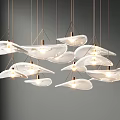 Modern Illuminated Pendant Lights With White Translucent Flowing Shapes Hanging From Ceiling 3d model