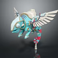 3D Blue Mechanical Creature With White Wings Red Legs And Armor 3d model