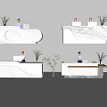 Modern Reception Desk Designs With Marble Surface Plant Decor And Staff 3d model