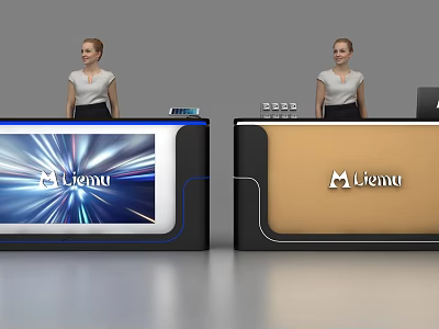 Modern Reception Desks With Illuminated Screens And Menu Logo Design Elements 3d model