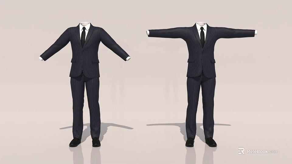Man Dressed In Dark Pinstripe Suit With Different Arm Positions 3d model 