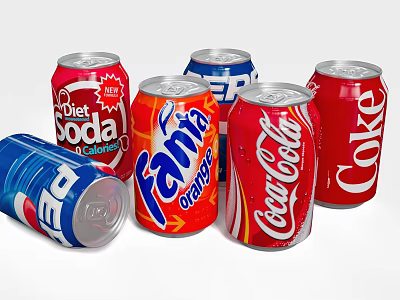Assorted Canned Soft Drinks Including Diet Soda Fanta Orange Coca-Cola and Pepsi 3d model