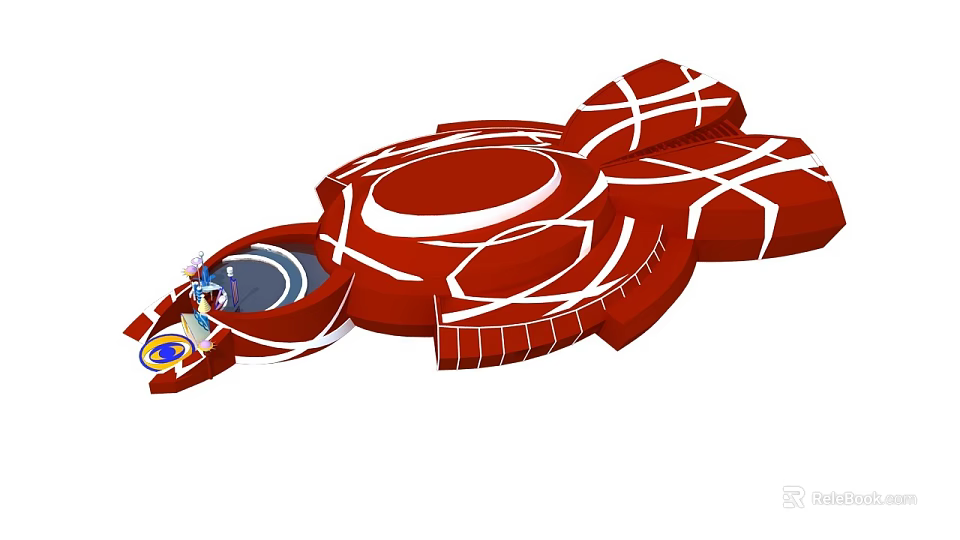 Red Playground Equipment With Circular Design Slide Platform And White Patterns 3d model 