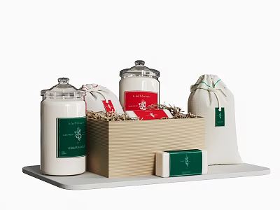 Spice Jars in Kraft Paper Gift Box with Green Labels and White Tray 3d model
