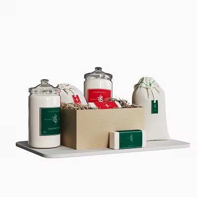 Spice Jars in Kraft Paper Gift Box with Green Labels and White Tray 3d model