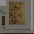 Bamboo Botanical Painting With Warm Toned Background For Modern Interior Wall Decor 3d model