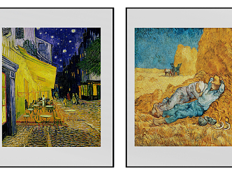 Modern Oil Painting Yellow Orange Blue Van Gogh Oil Painting Combination 3d model