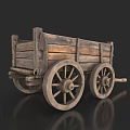 Ancient Wooden Cart With Two Wheels And Rustic Wooden Structure