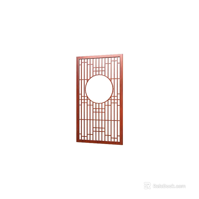 Traditional Chinese Style Wooden Partition With Circular Cutout And Geometric Patterns 3d model 
