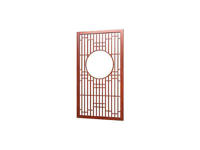 Traditional Chinese Style Wooden Partition With Circular Cutout And Geometric Patterns 3d model