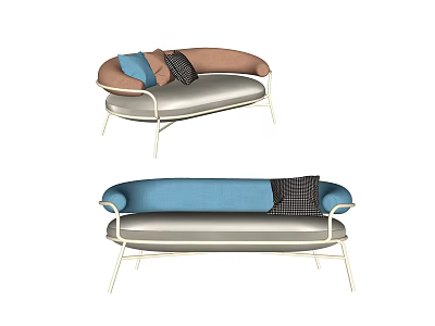 Modern Sectional Sofa With Blue Brown Cushions And Metal Frame Design 3d model