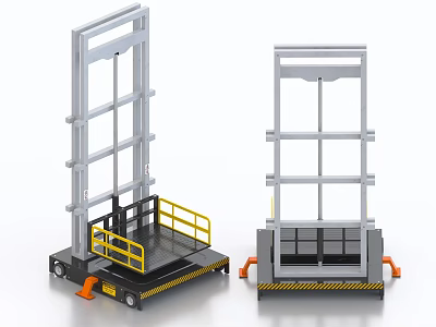 Dual Industrial Lifting Platforms With Metal Frames Yellow Guardrails And Orange Supports 3d model