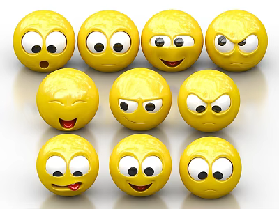 Decorative Ornament Set Of Yellow Emoji Balls With Different Facial Expressions 3d model