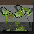 Creative Garden Decor With Hanging Green Plants Black Ribbons And Gray Wall