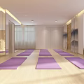 Spacious Yoga Studio With Purple Yoga Mats Wooden Floors Bright Lighting And Mirror Walls