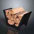 Stacked Split Wooden Logs In Black Metal Wood Rack For Firewood Storage