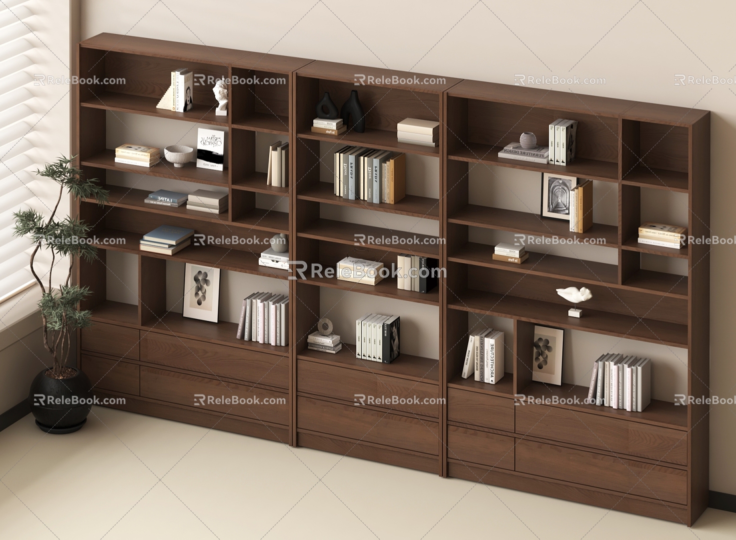 New Chinese Bookshelf Bookcase Books 3d model