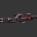 Futuristic Mechanical SciFi Spaceship With Gray Red Color And Weapon Parts