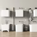 Essential Bathroom Cleaning Tools With Toilet Mop Brush Trash Bin And Towel