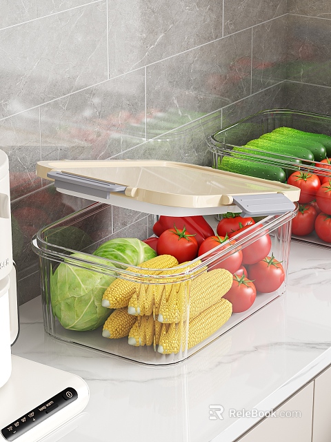 Organized Fresh Vegetables in Transparent Storage Containers with Lids on Kitchen Countertop 3d model 