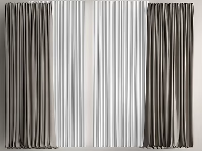 Modern Gray And White Window Curtains With Elegant Textured Fabric For Home Decor 3d model