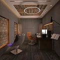 Modern Music Workspace With Ergonomic Chair Desk Floor Lamp And Carpet Ceiling Light