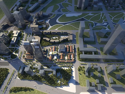 Modern Urban Office Building Complex With High rise Structures And Green Landscaped Areas 3d model