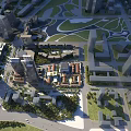 Modern Urban Office Building Complex With High rise Structures And Green Landscaped Areas