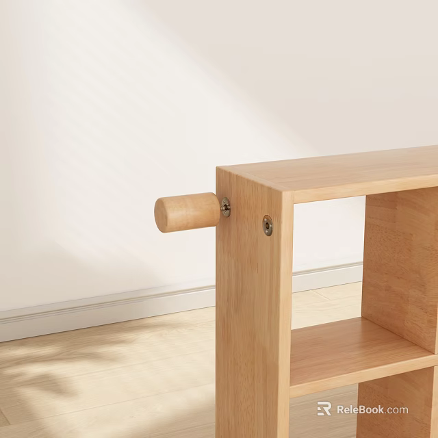 Simple Modern Wooden Shelving Unit With Open Shelves And Side Wooden Knob 3d model 