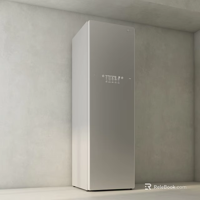 Silver Vertical Home Appliance Featuring Digital Temperature Display In Gray Wall Corner 3d model 