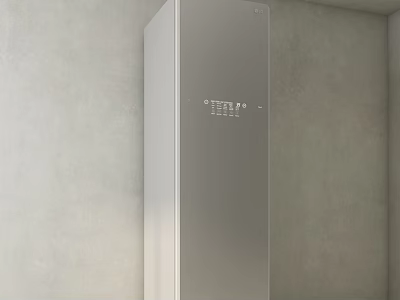 Silver Vertical Home Appliance Featuring Digital Temperature Display In Gray Wall Corner 3d model