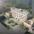 Modern Multi story Building Complex With Landscaped Courtyard Green Spaces And Rooftop Amenities