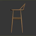 Wooden Bar Stool With Curved Slatted Backrest And Woven Seat On Crossed Legs