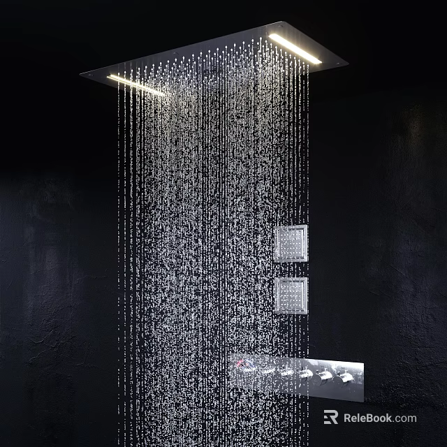 Rainfall Shower Head with LED Lights Waterfall Flow and Chrome Control Panel for Modern Bathroom 3d model 