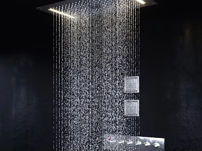 Rainfall Shower Head with LED Lights Waterfall Flow and Chrome Control Panel for Modern Bathroom 3d model