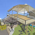 Modern Wooden Pergola Design With Roof Staircase Deck And Outdoor Greenery
