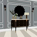 Modern Elegant Entryway Console Table With Drawers Round Mirror Table Lamp And Vase 3d model