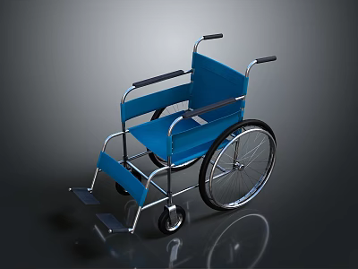 Blue Wheelchair With Lightweight Metal Frame And Large Wheels And Comfortable Footrests 3d model