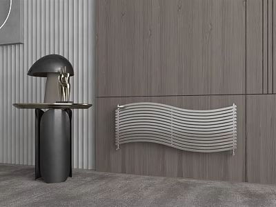 Modern Wavy Radiator Design In Contemporary Interior With Wooden Wall And Sleek Decor 3d model