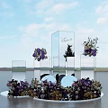 Elegant Photo Check-in Spot With Mirror Columns Purple Flowers And Water View
