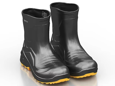 Black Waterproof Rain Boots With Yellow Soles Durable For Work Use 3d model