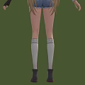 Anime Female Character With Blonde Twin Tails White T Shirt 02 Ripped Blue Denim Shorts