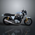 Vintage Style Motorcycle with Gray White Body Black Seat Yellow Shock Absorbers Silver Exhaust Pipe
