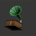Vintage Gramophone With Green Decorative Horn And Wooden Base For Home Living Room Decor