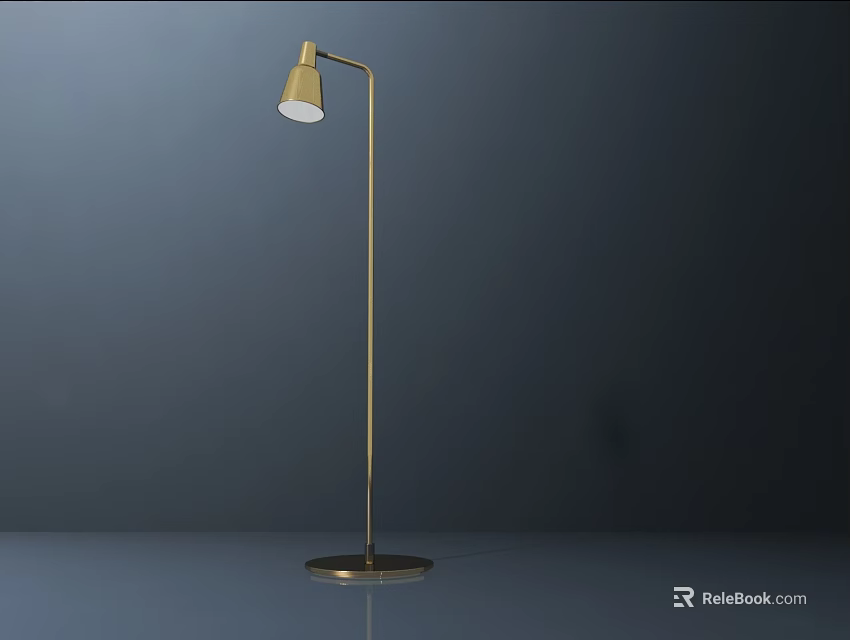 Modern Slim Brass Floor Lamp With White Lampshade And Round Base 3d model 