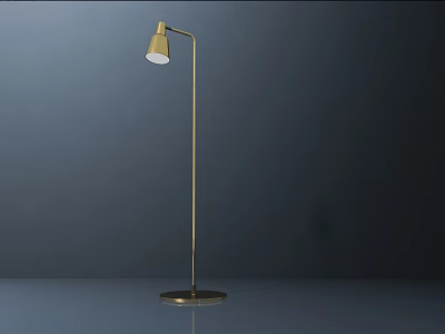 Modern Slim Brass Floor Lamp With White Lampshade And Round Base 3d model