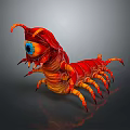 Red Orange Fantasy Creature With Large Blue Eye Long Antennae And Many Legs 3D Rendering