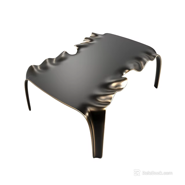 Modern Black Coffee Table With Wavy Edges And Curved Legs Design 3d model 