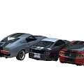 Three Stylish Sports Cars in Red Black and Silver with Racing Stripes Design